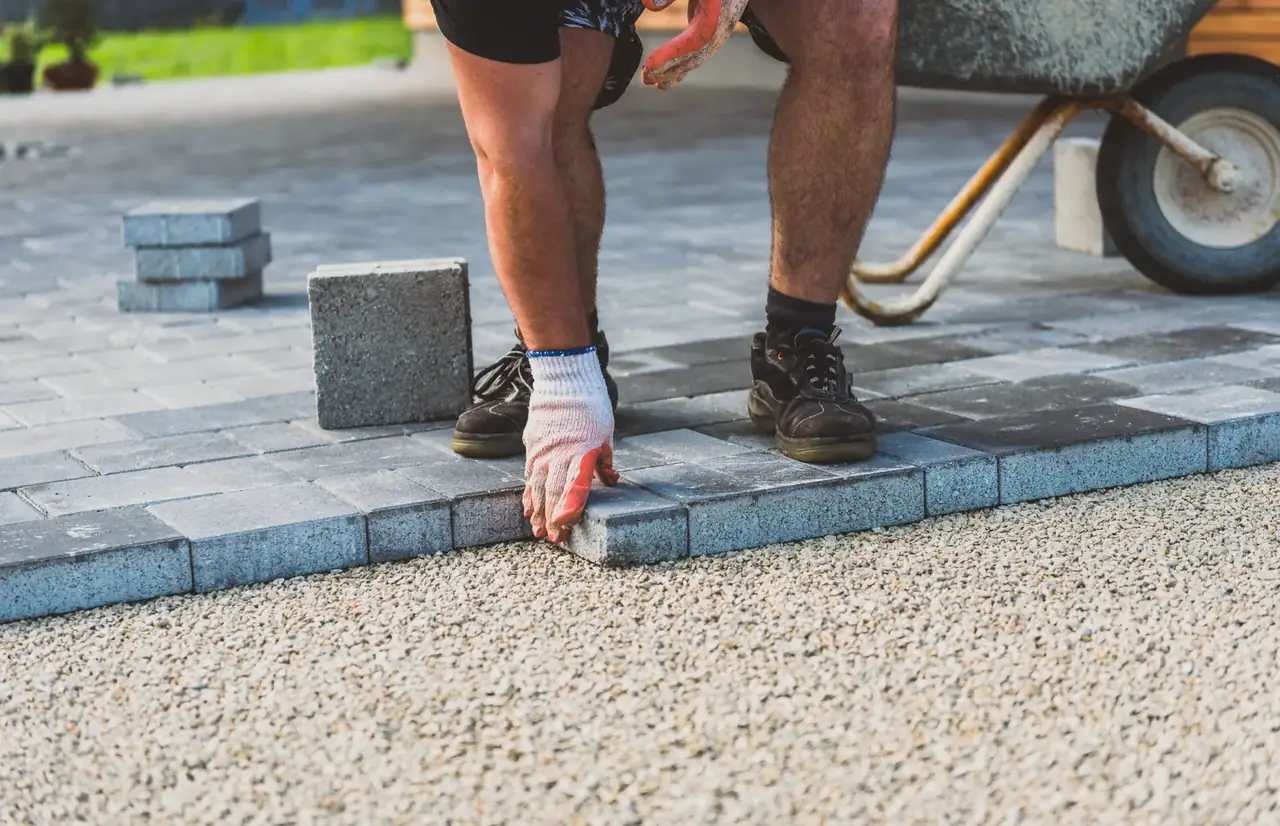 Block paving being laid on a prepared base