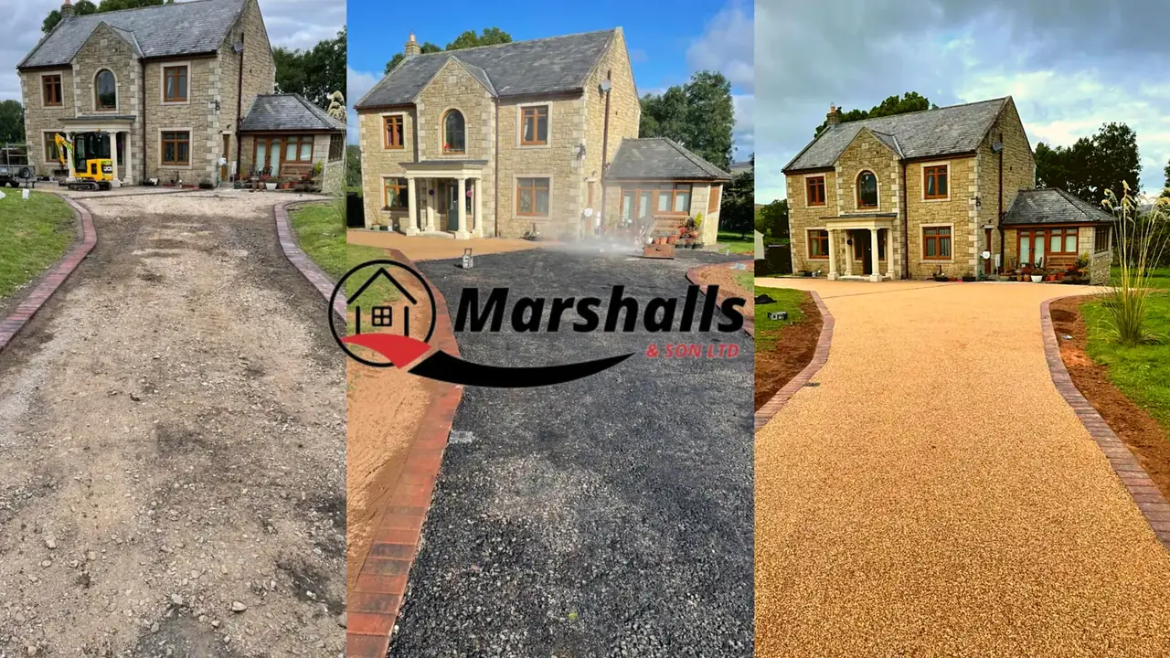 Before and after photos of a resin driveway installed by Marshalls & Son